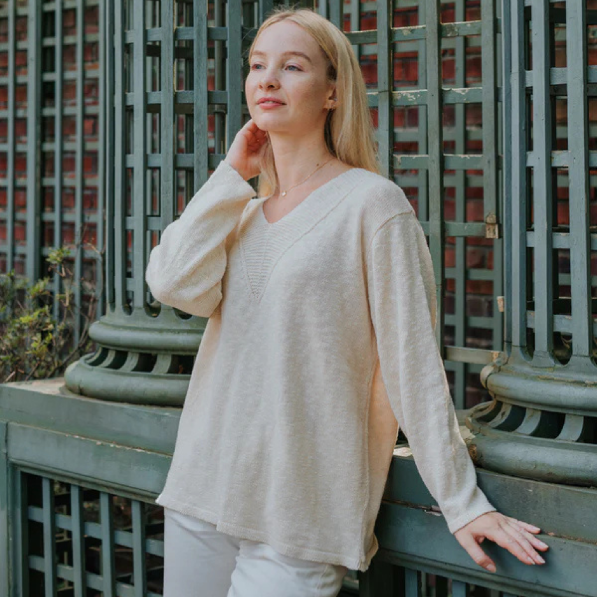 Cotton Wide V-Neck Sweater
