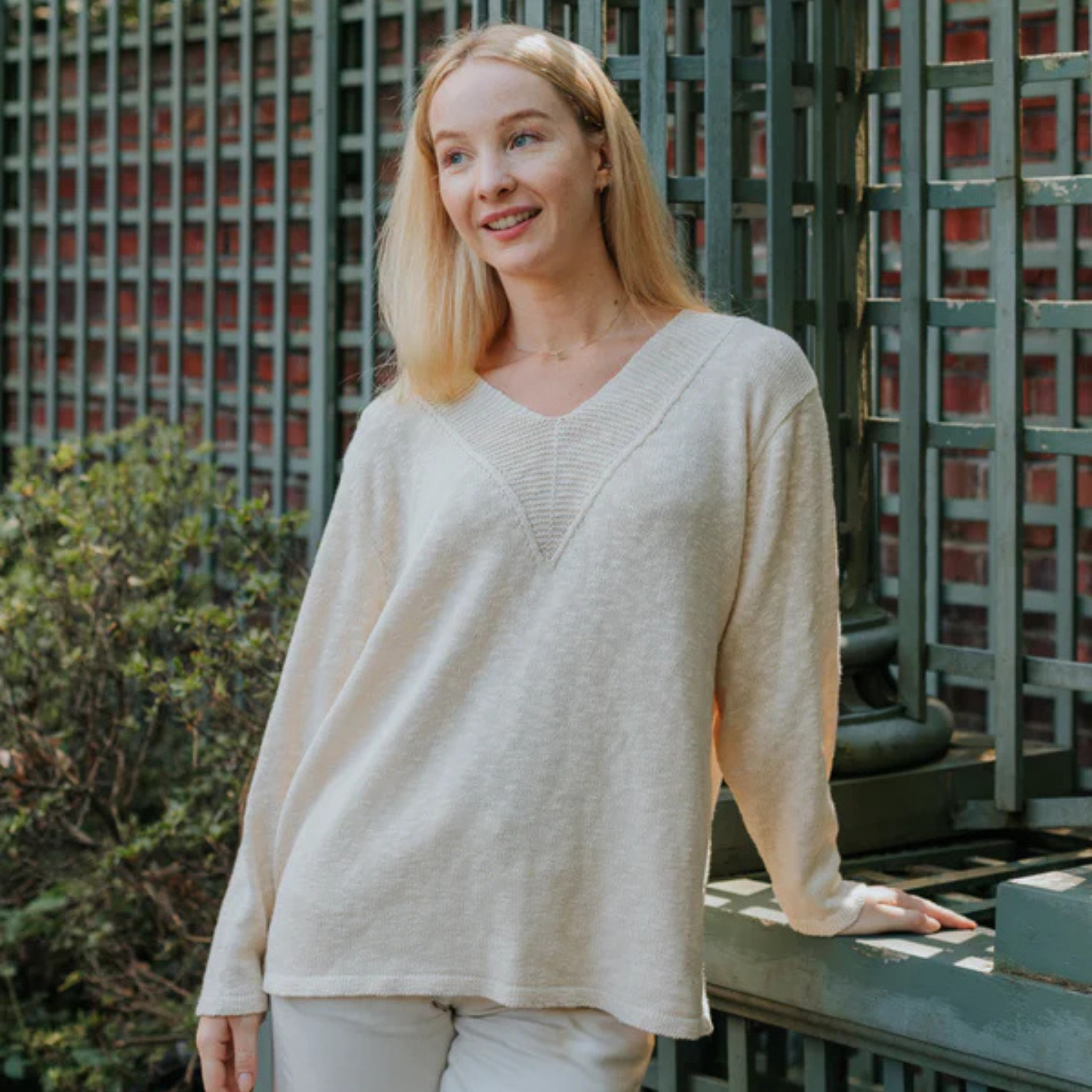 Cotton Wide V-Neck Sweater