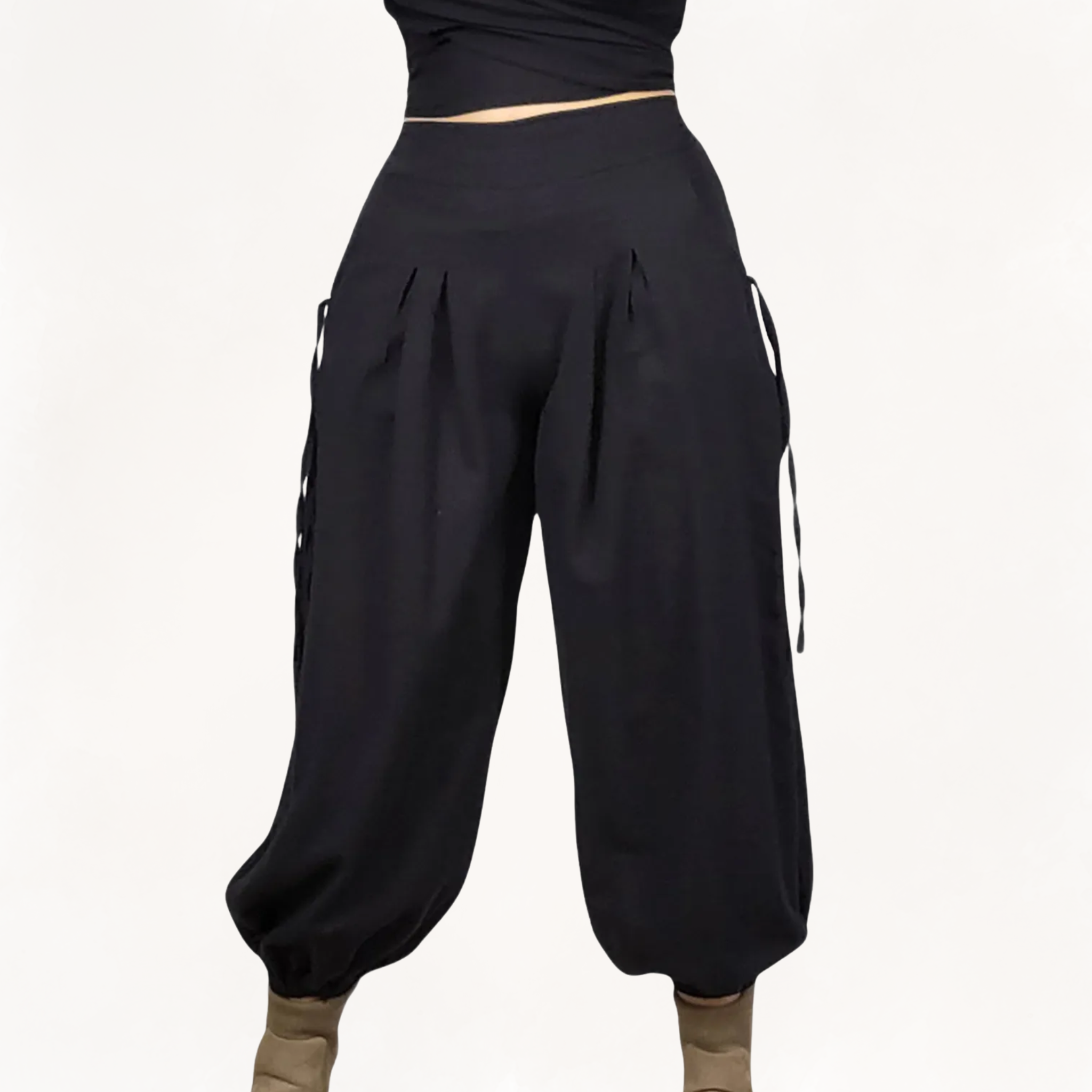 Solid Half Elastic Pants