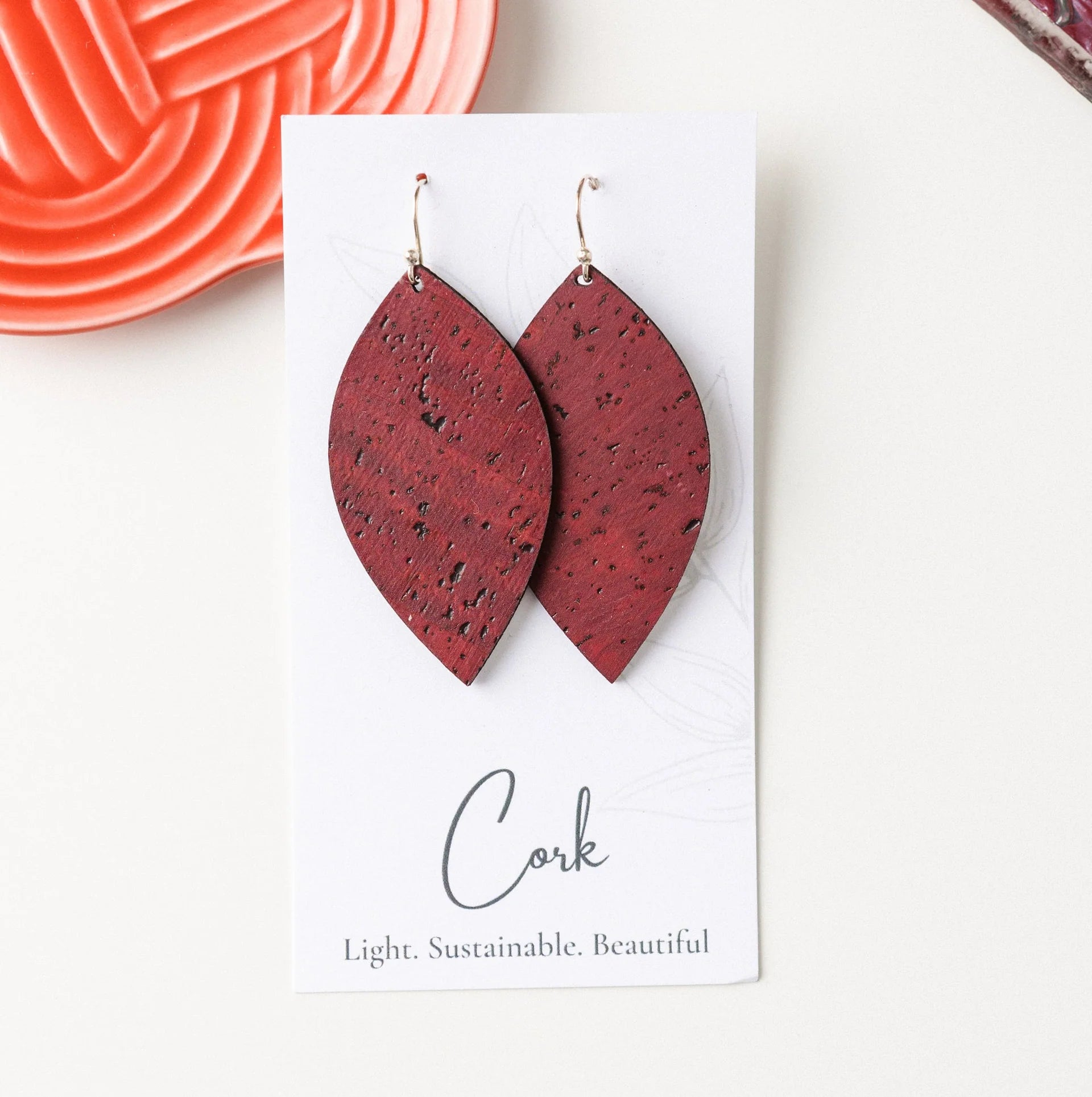 Cork Earrings - Large Leaf