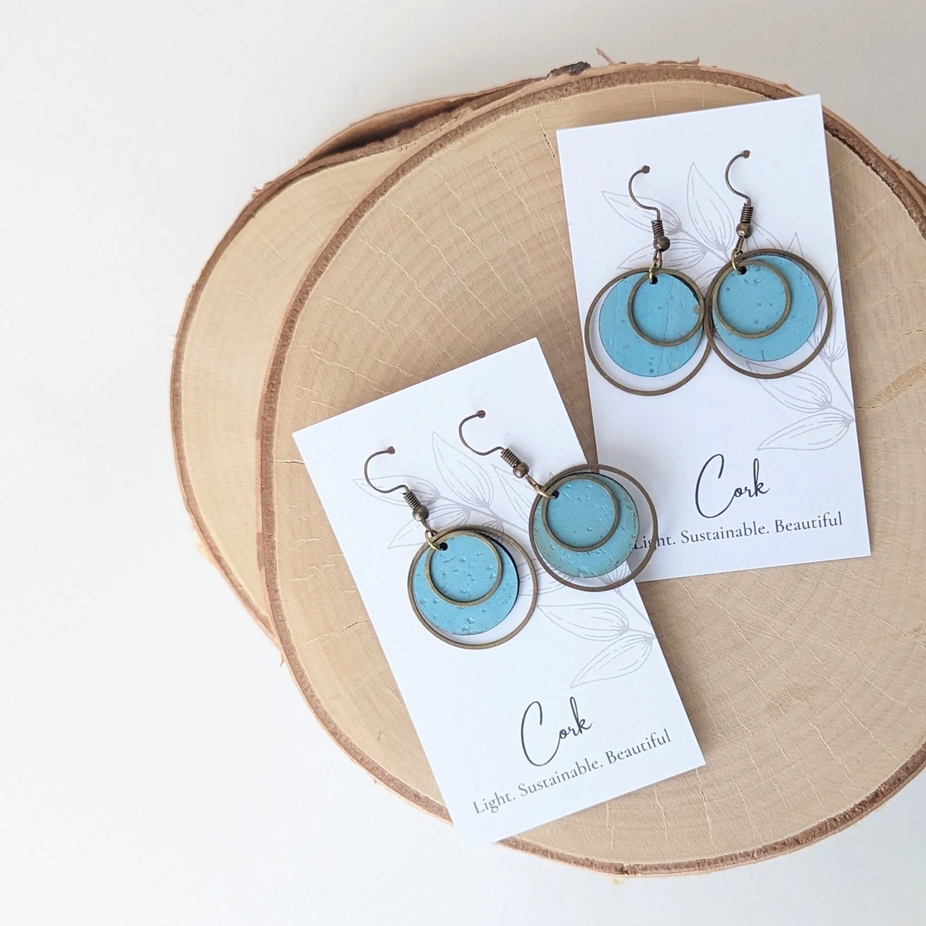 Cork Earrings - Small Brass Circles