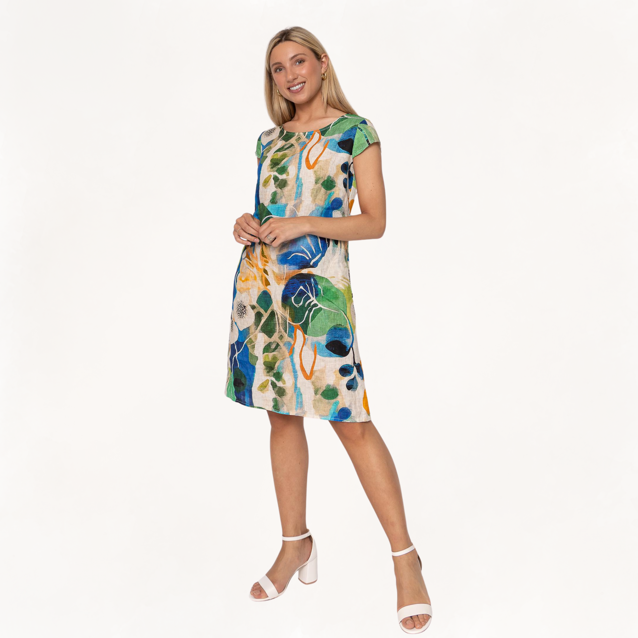 French Linen Print Dress