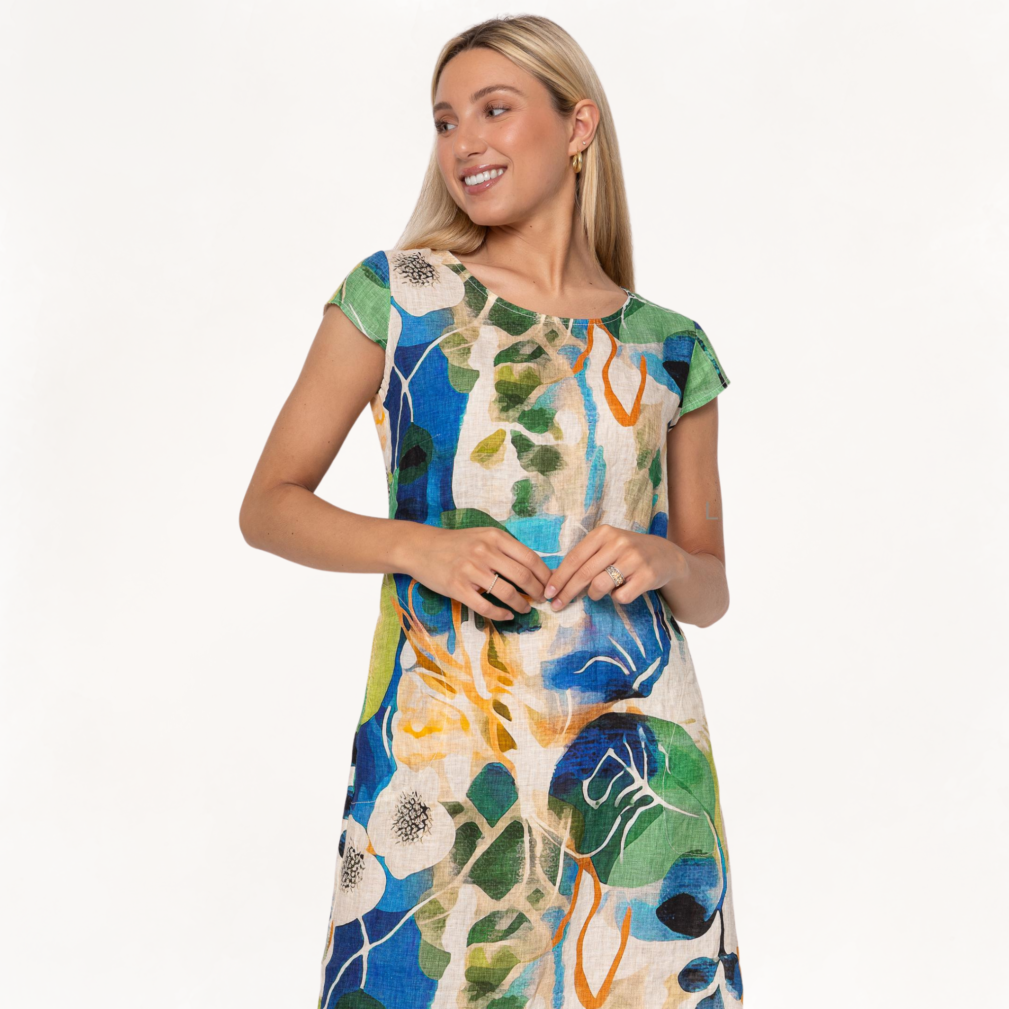 French Linen Print Dress