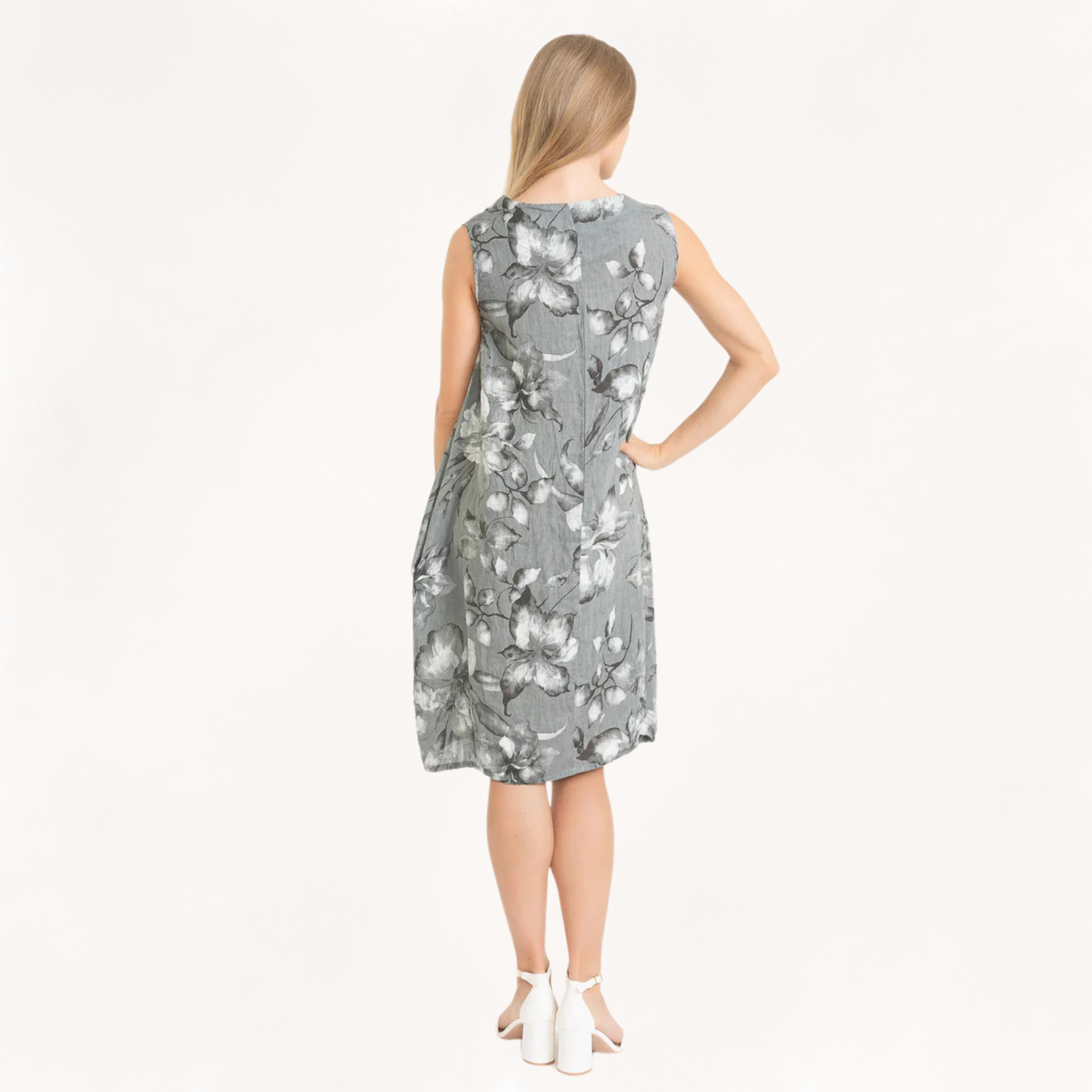 French Linen Floral Dress
