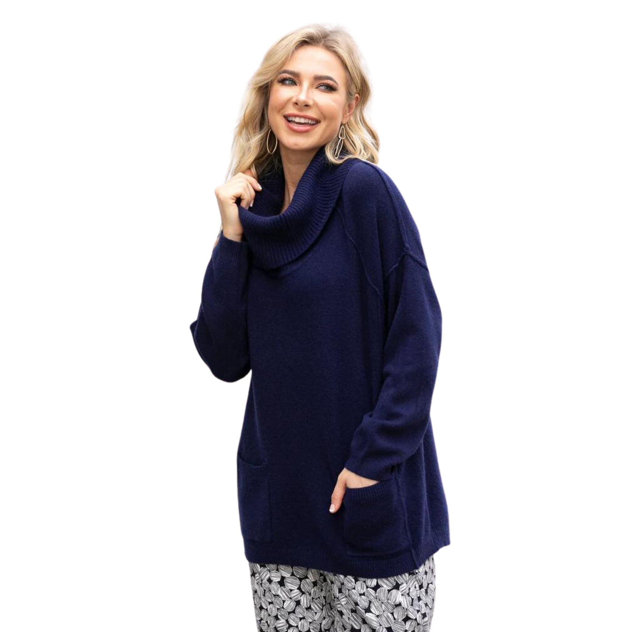 Cowl Neck Sweater with Pockets