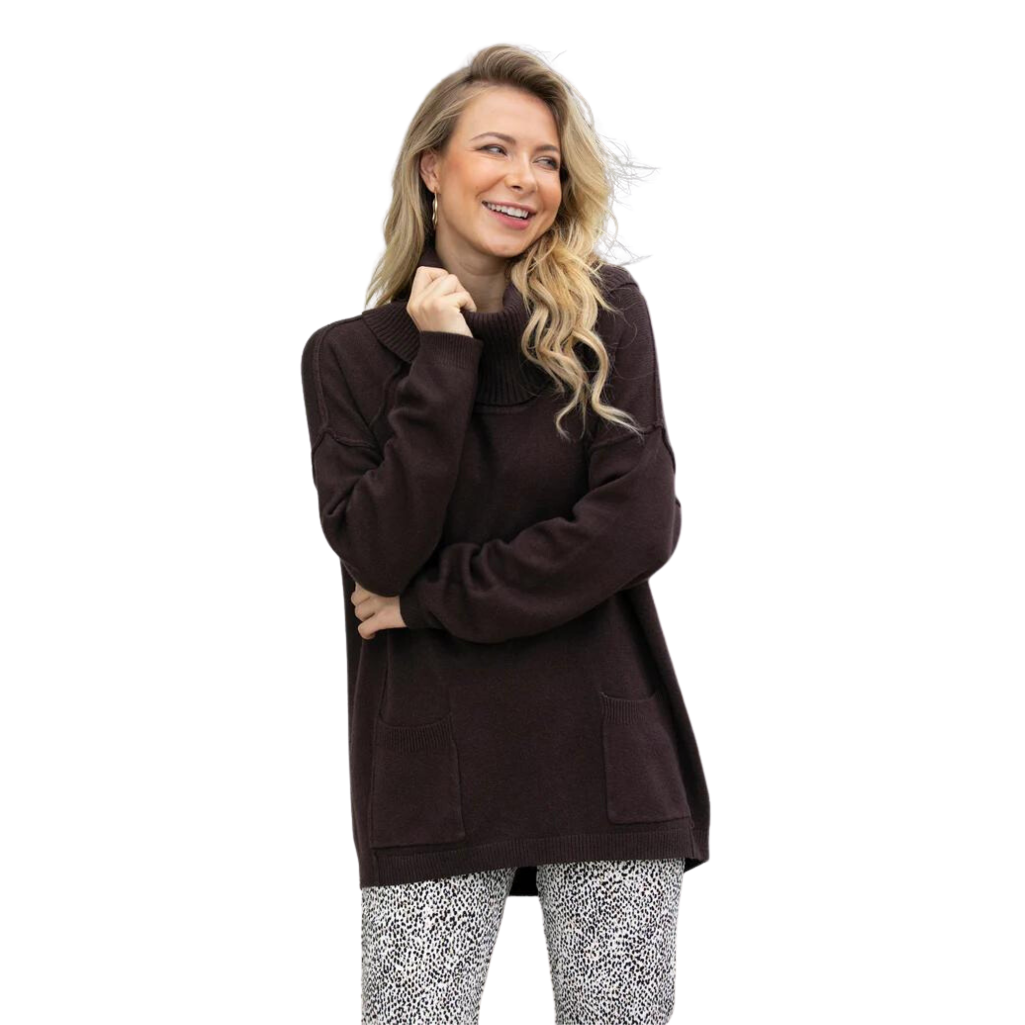 Cowl Neck Sweater with Pockets