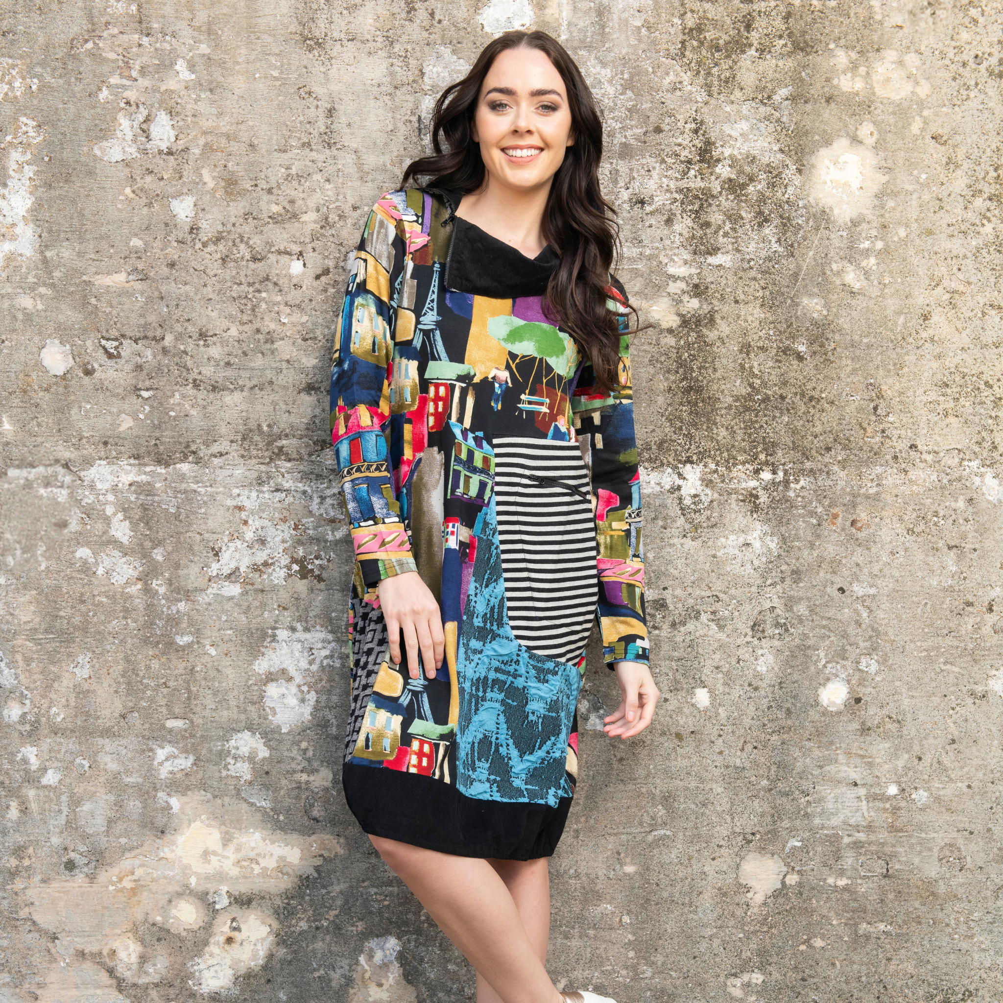 Asymmetric Cowl Neck Dress