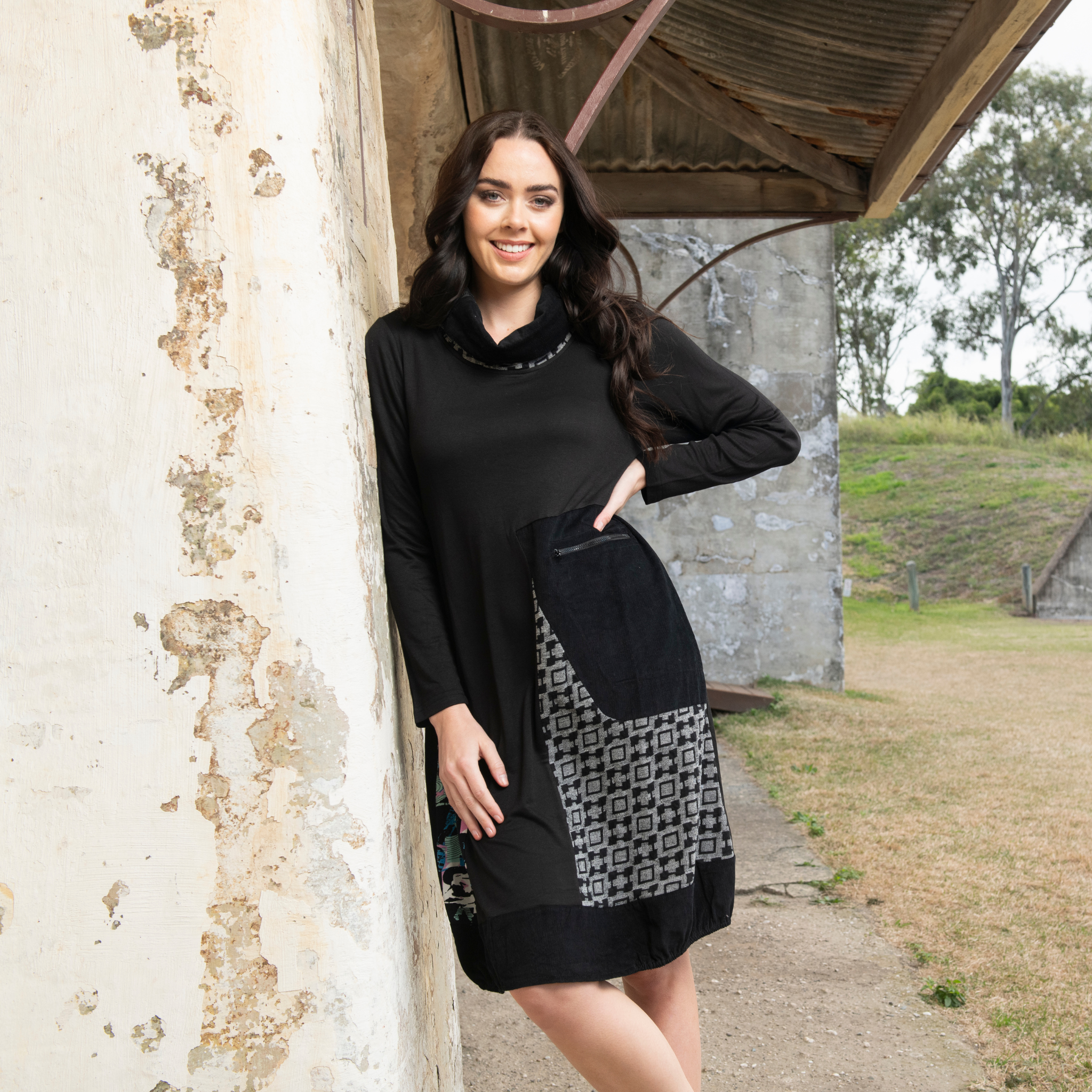 Asymmetric Cowl Neck Dress
