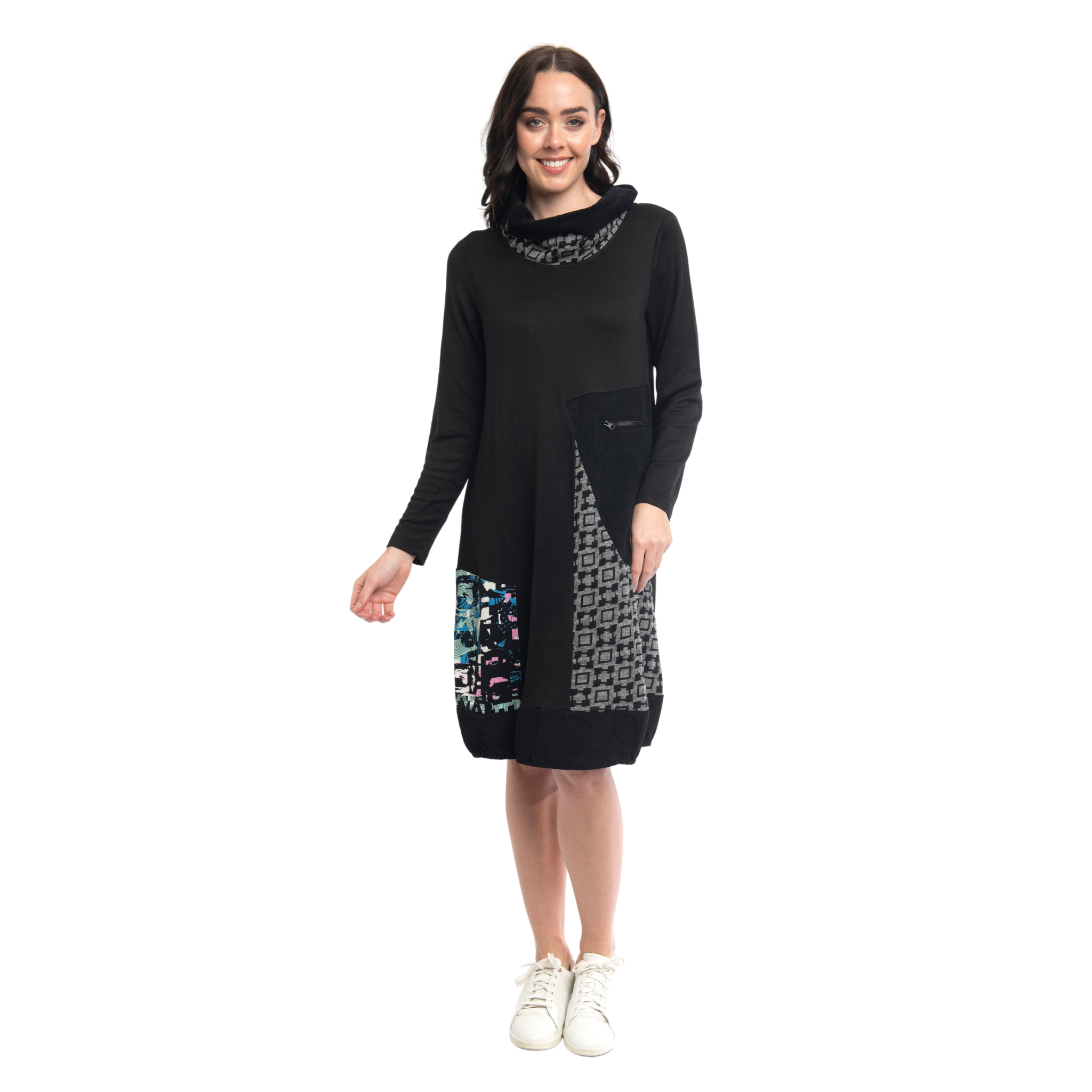 Asymmetric Cowl Neck Dress