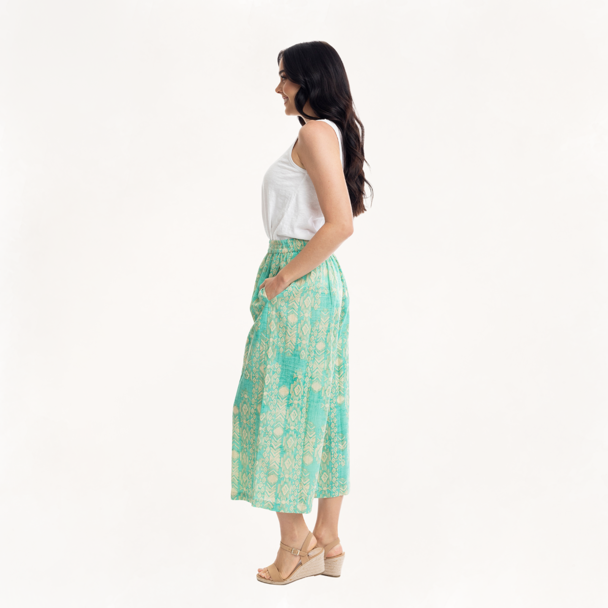 Shirred Waist Crop Pants