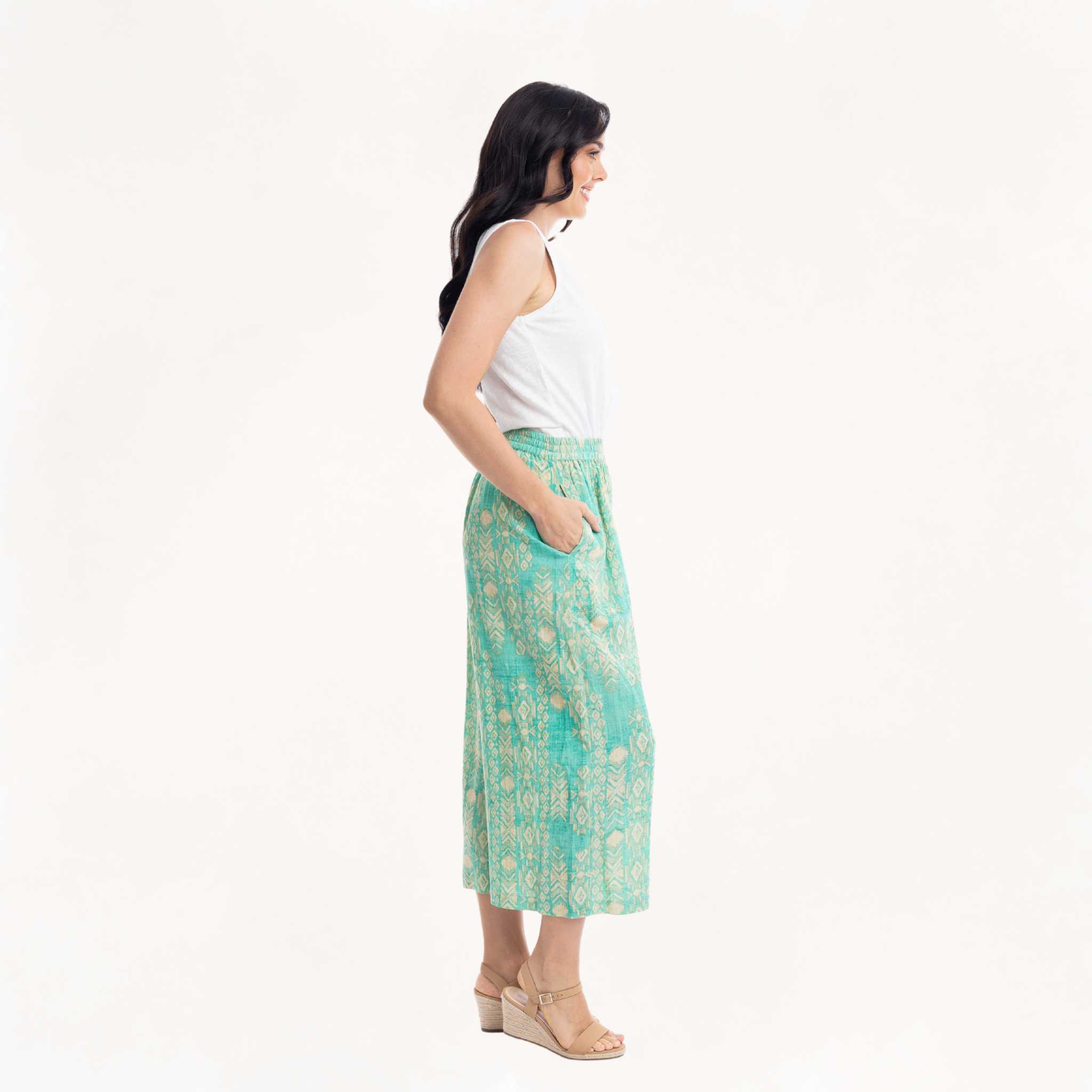 Shirred Waist Crop Pants