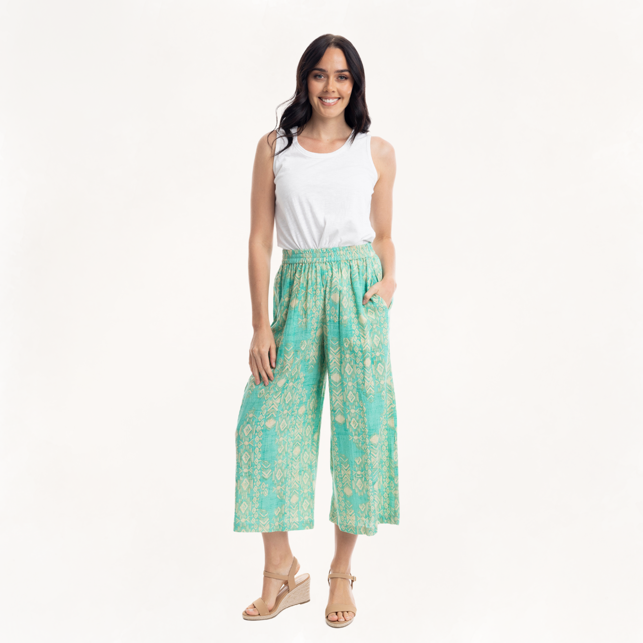 Shirred Waist Crop Pants