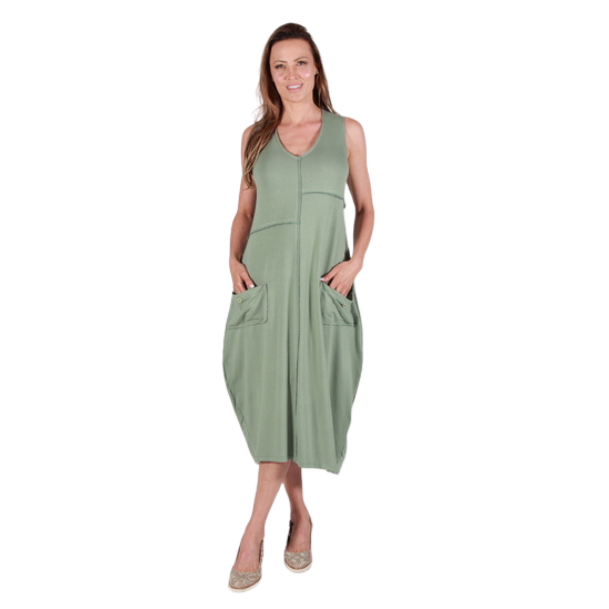 Sleeveless Patch Pocket Dress