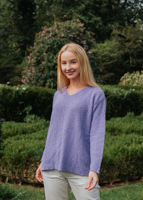 Cotton V-Neck Scramble Stitch Sweater