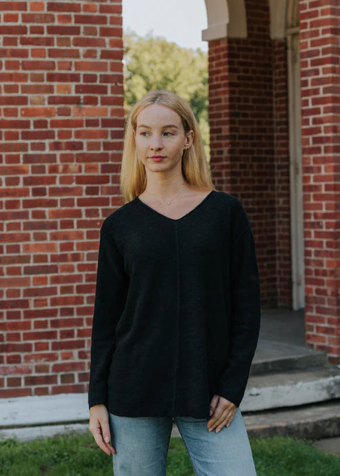 Cotton Slub V-Neck Sweater