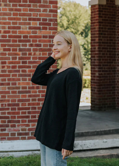 Cotton Slub V-Neck Sweater