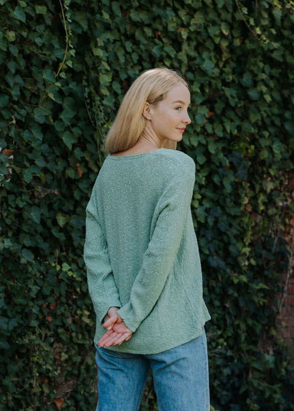 Cotton V-Neck Scramble Stitch Sweater