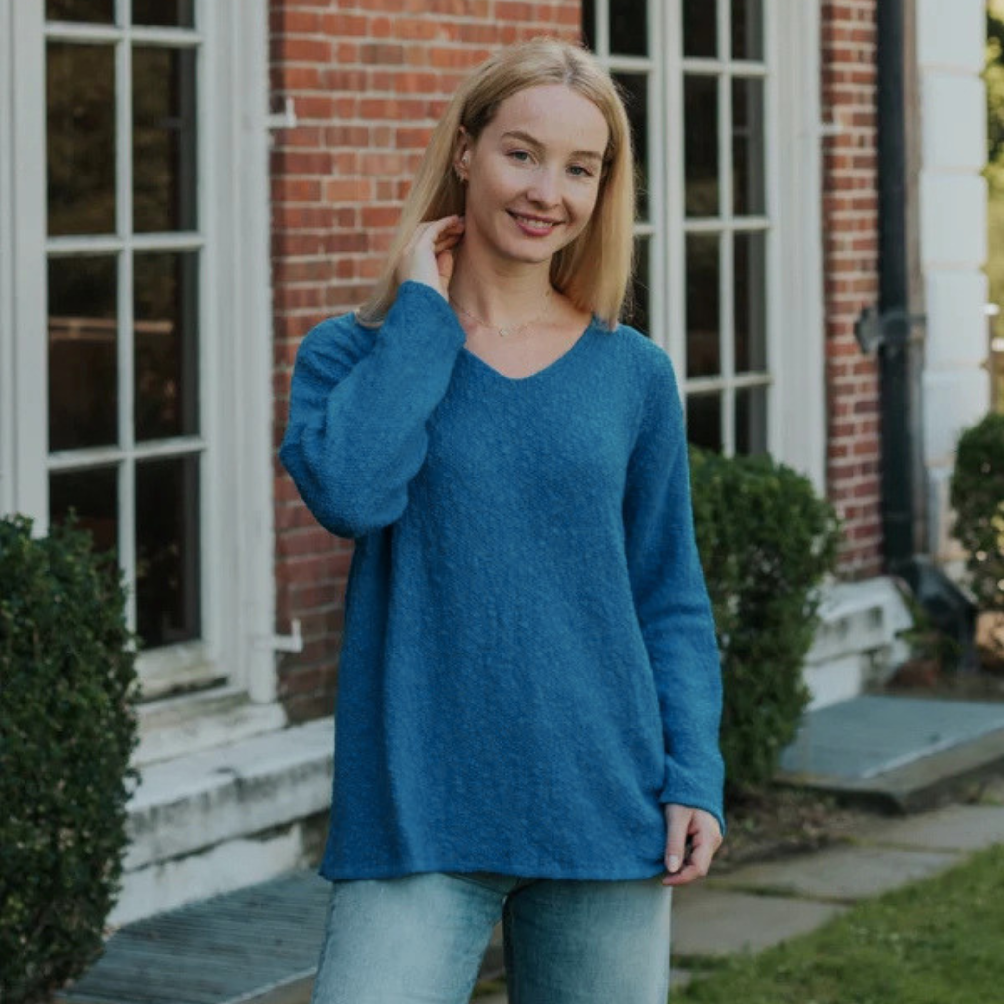 Cotton V-Neck Scramble Stitch Sweater