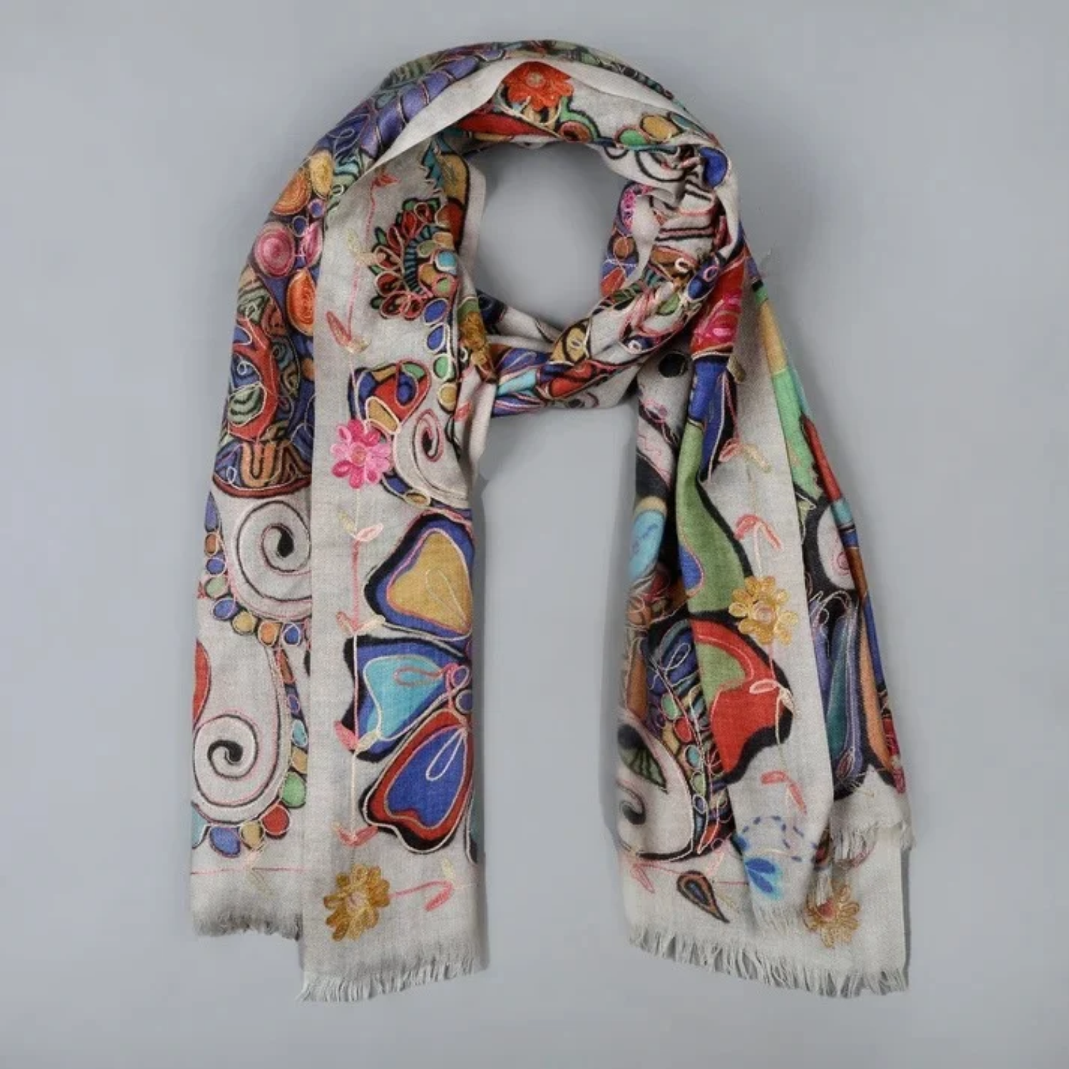 Embroidered Merino Wool Scarf