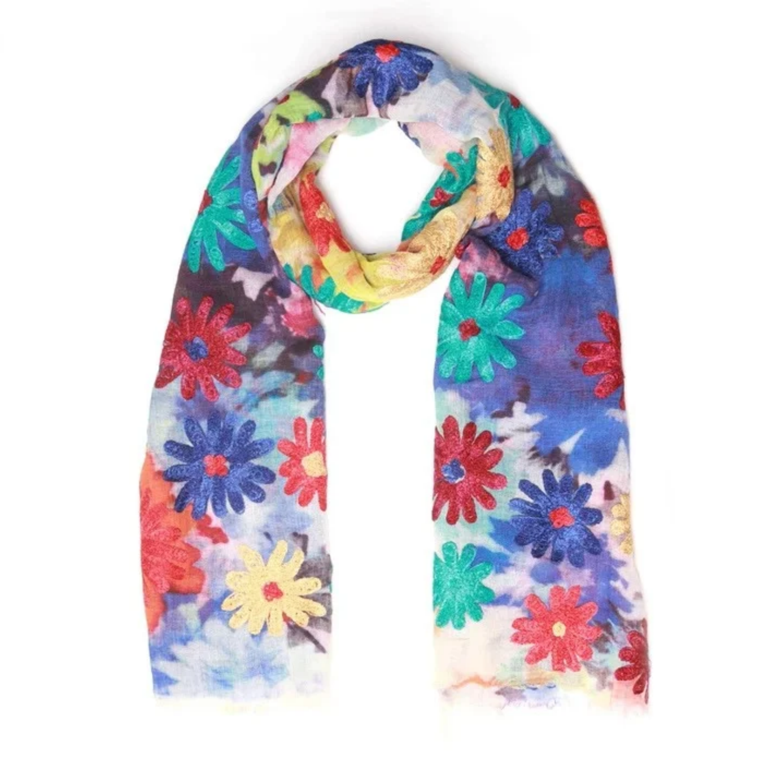 Embroidered Merino Wool Scarf