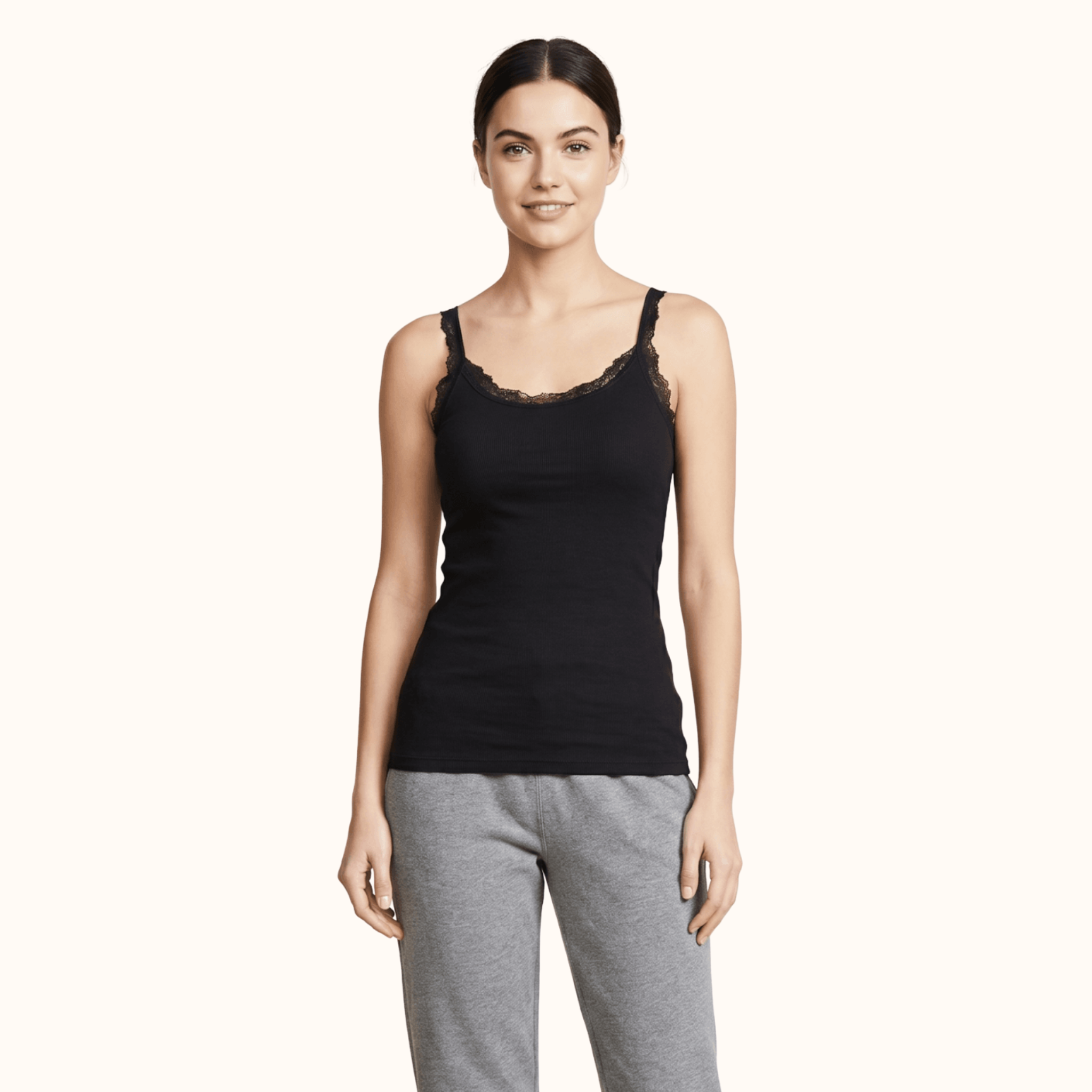 Lace Trim Rib Tank Top