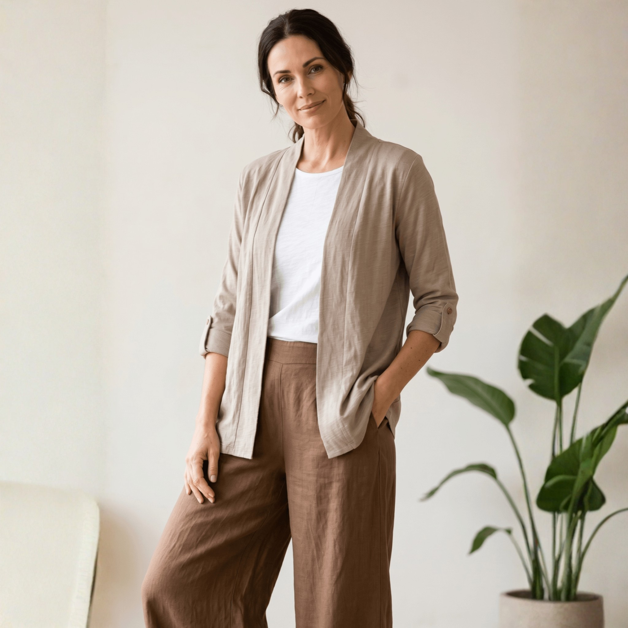 Roll-Up Long Sleeve Cardigan with Pockets