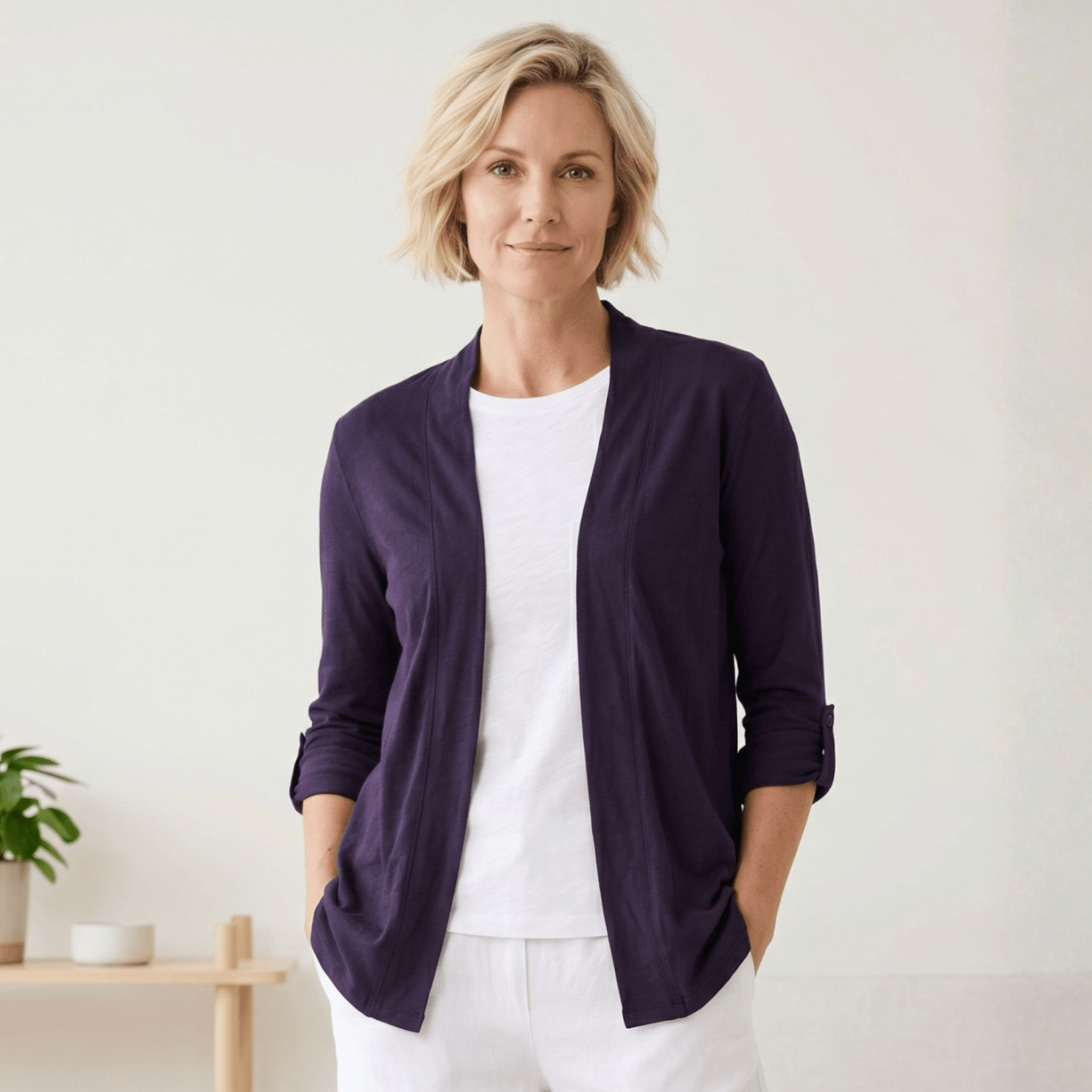Roll-Up Long Sleeve Cardigan with Pockets