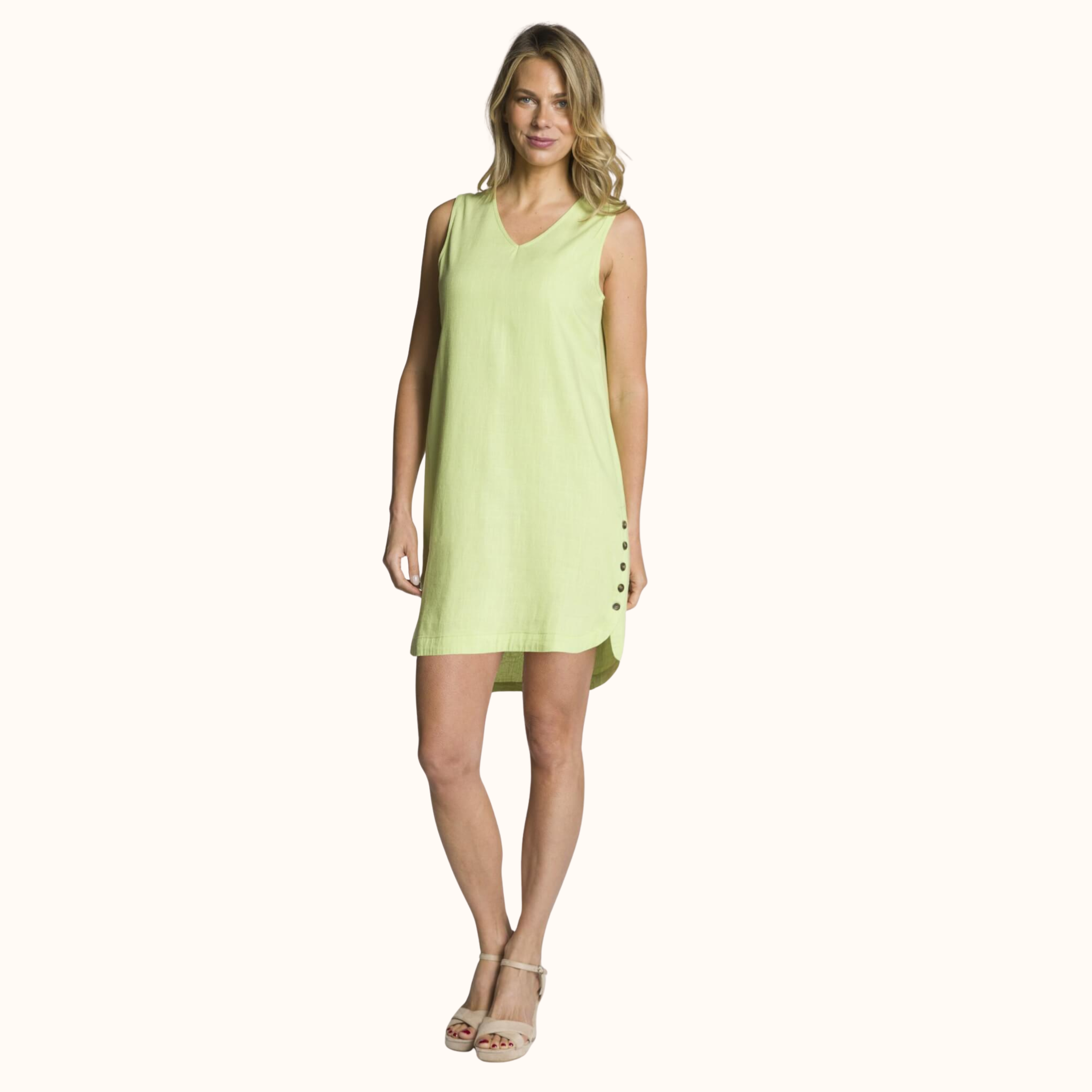 Sleeveless V-Neck Dress with Side Buttons