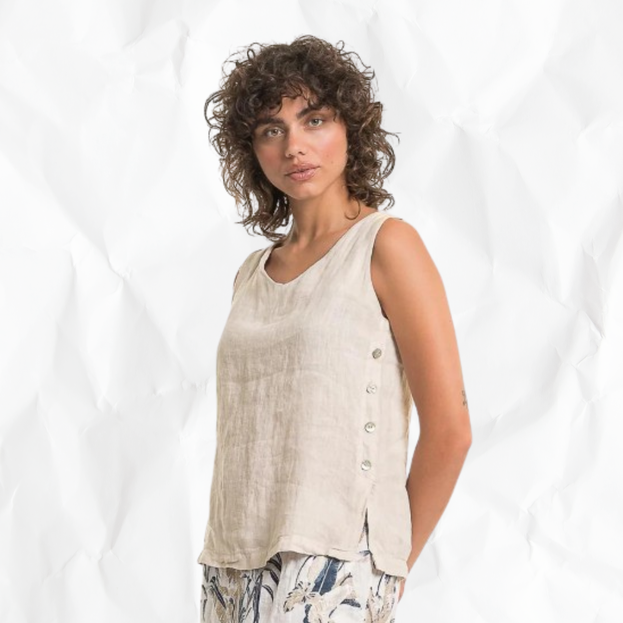 French Linen Button Tank