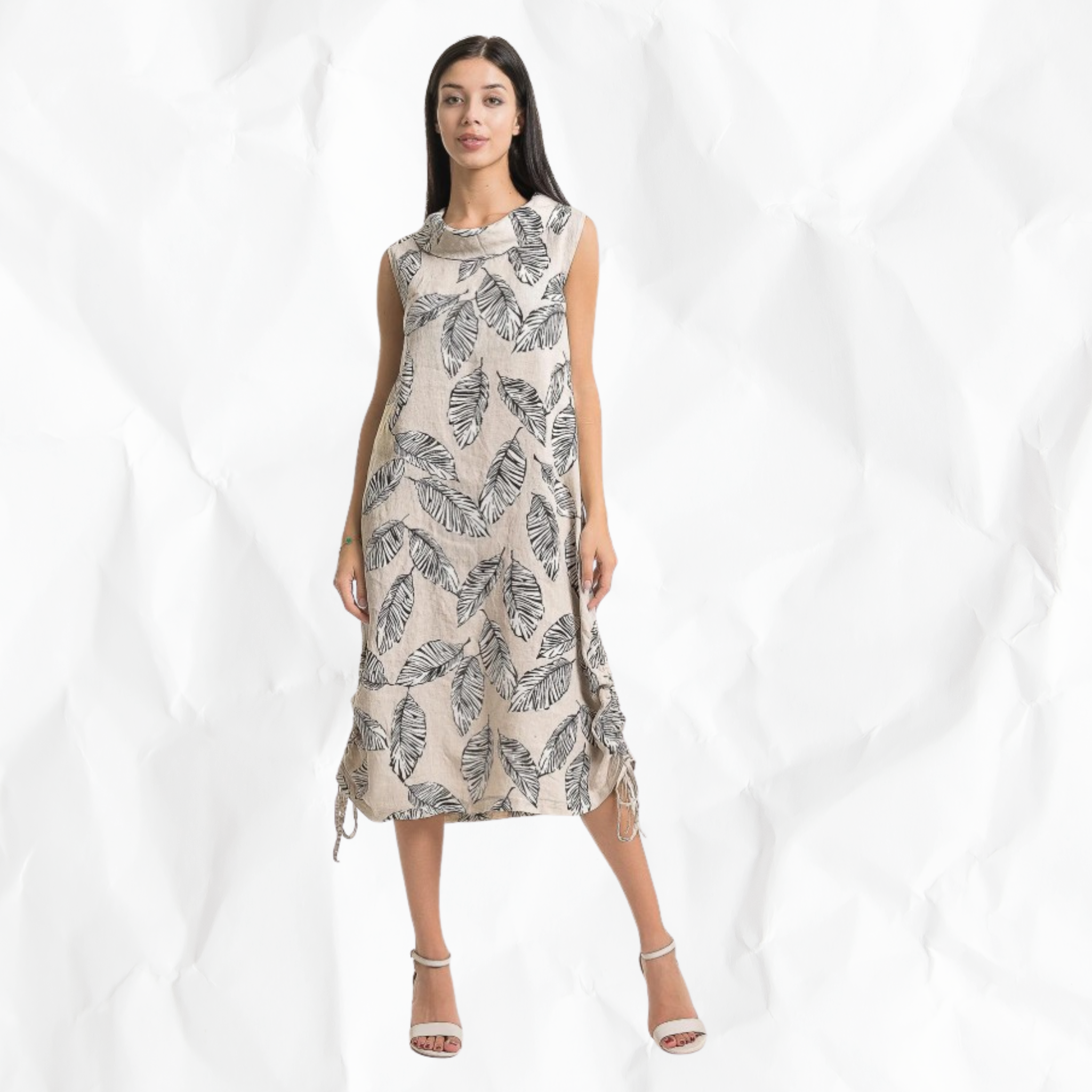 French Linen Cowl Neck Dress