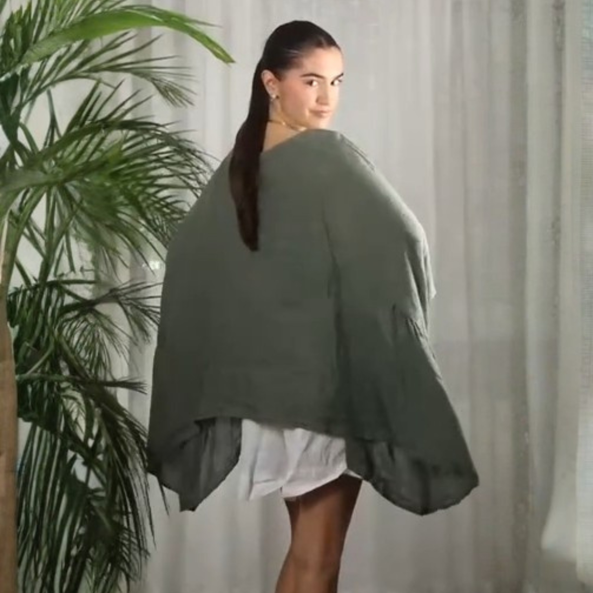 Italian Linen Drift Poncho Blouse
