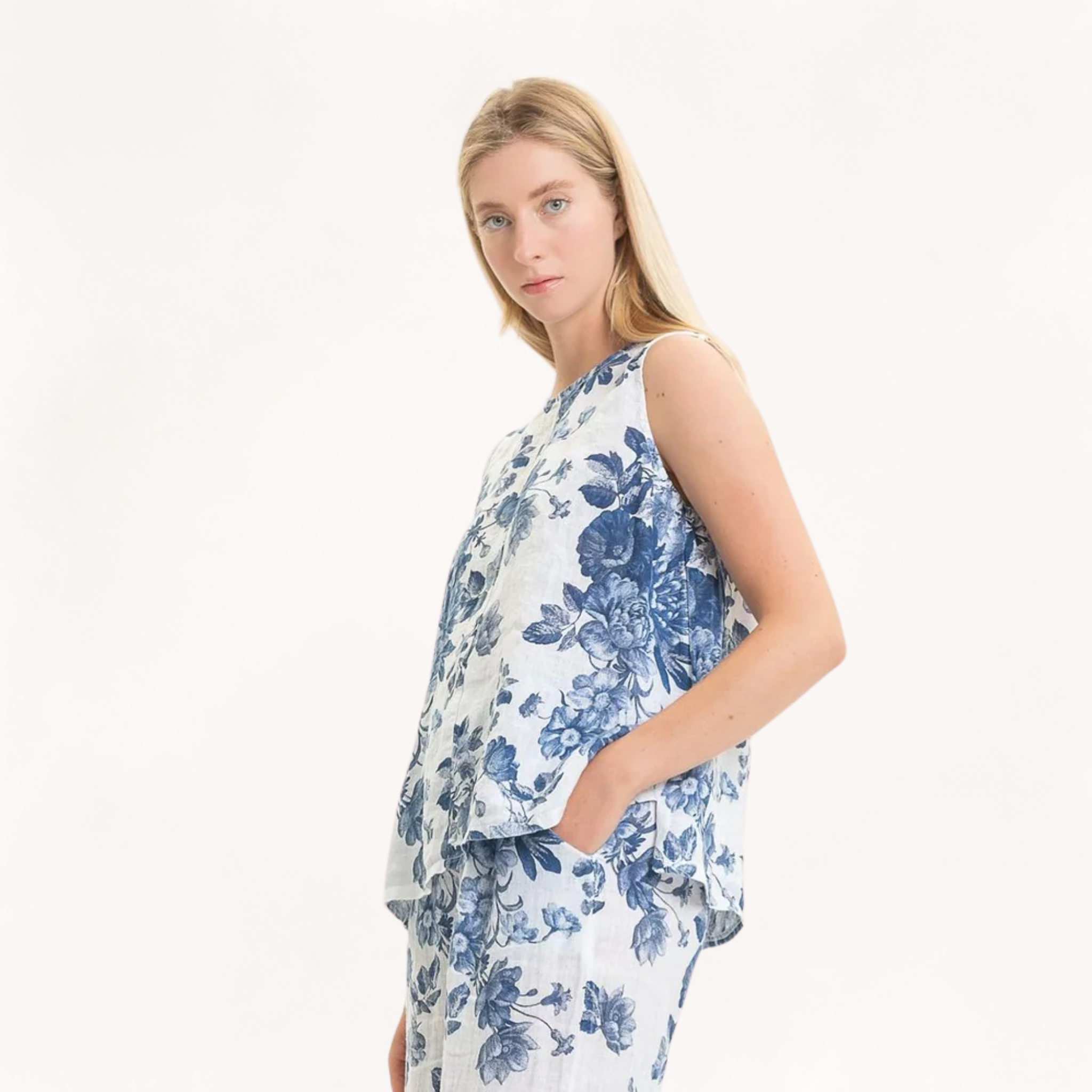 French Linen Floral Tank