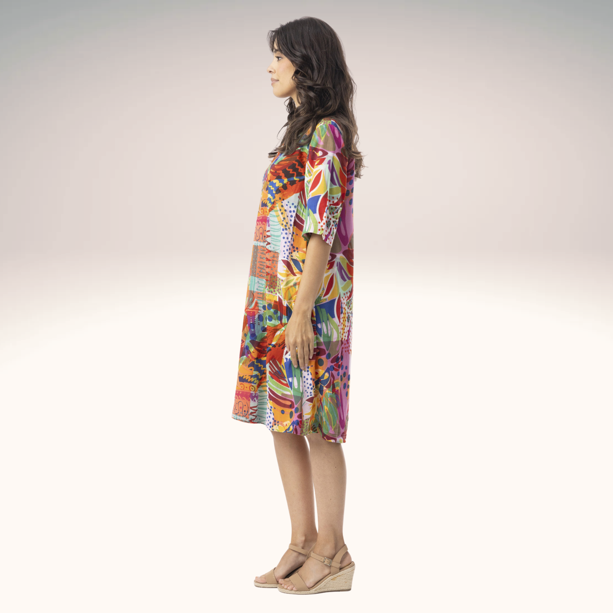 3/4 Sleeve Printed Contemporary Dress