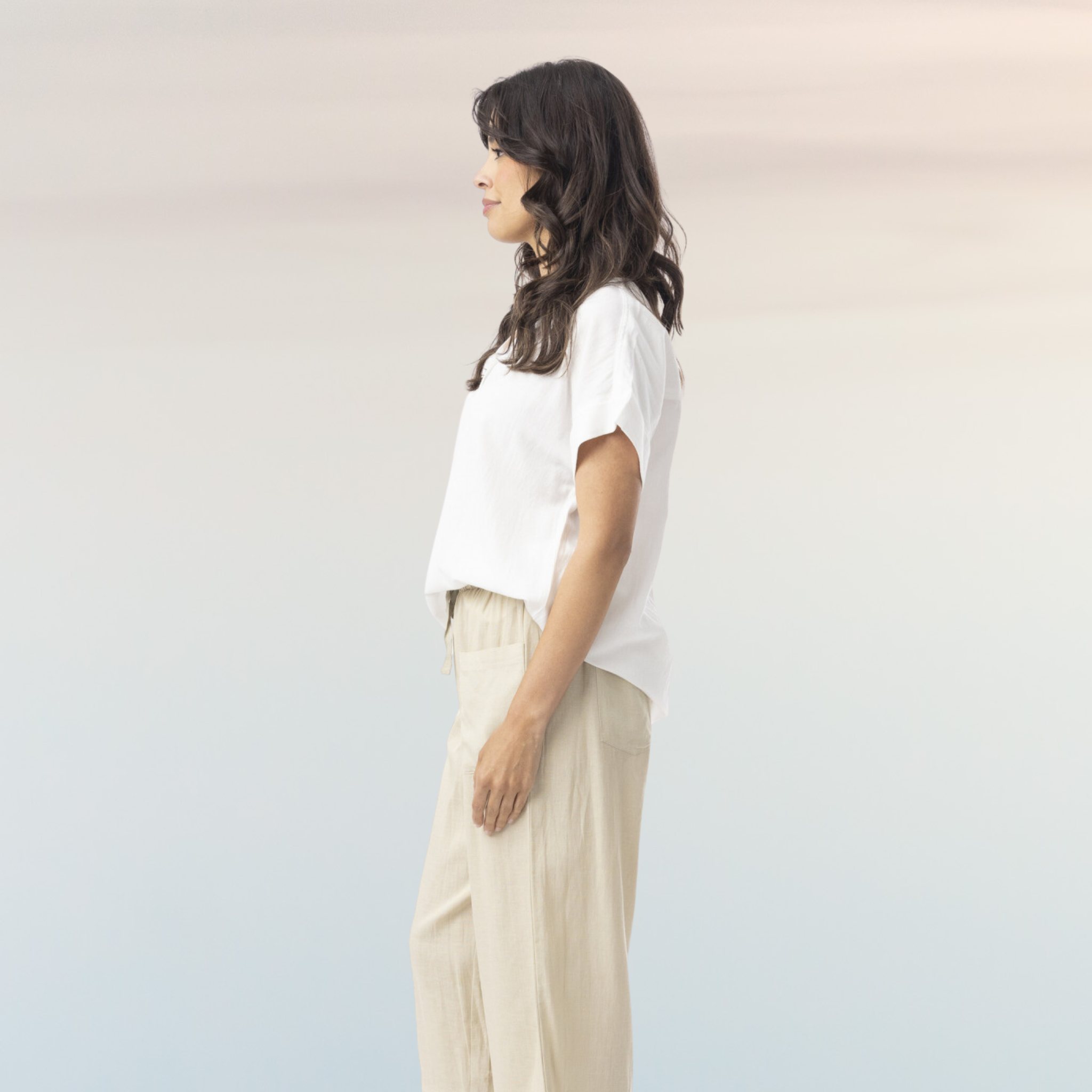 Linen Blend V-Neck Top