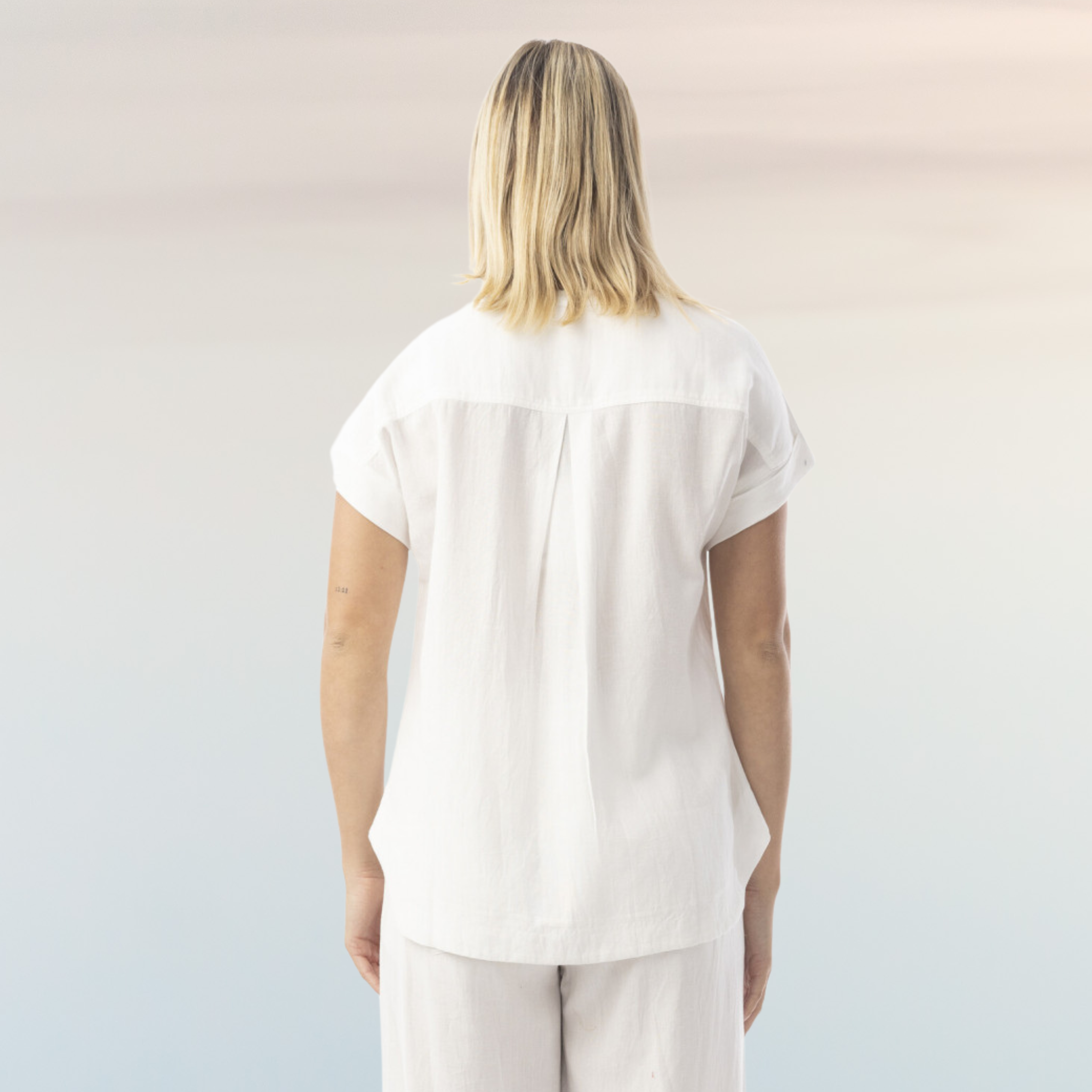 Linen Blend V-Neck Top
