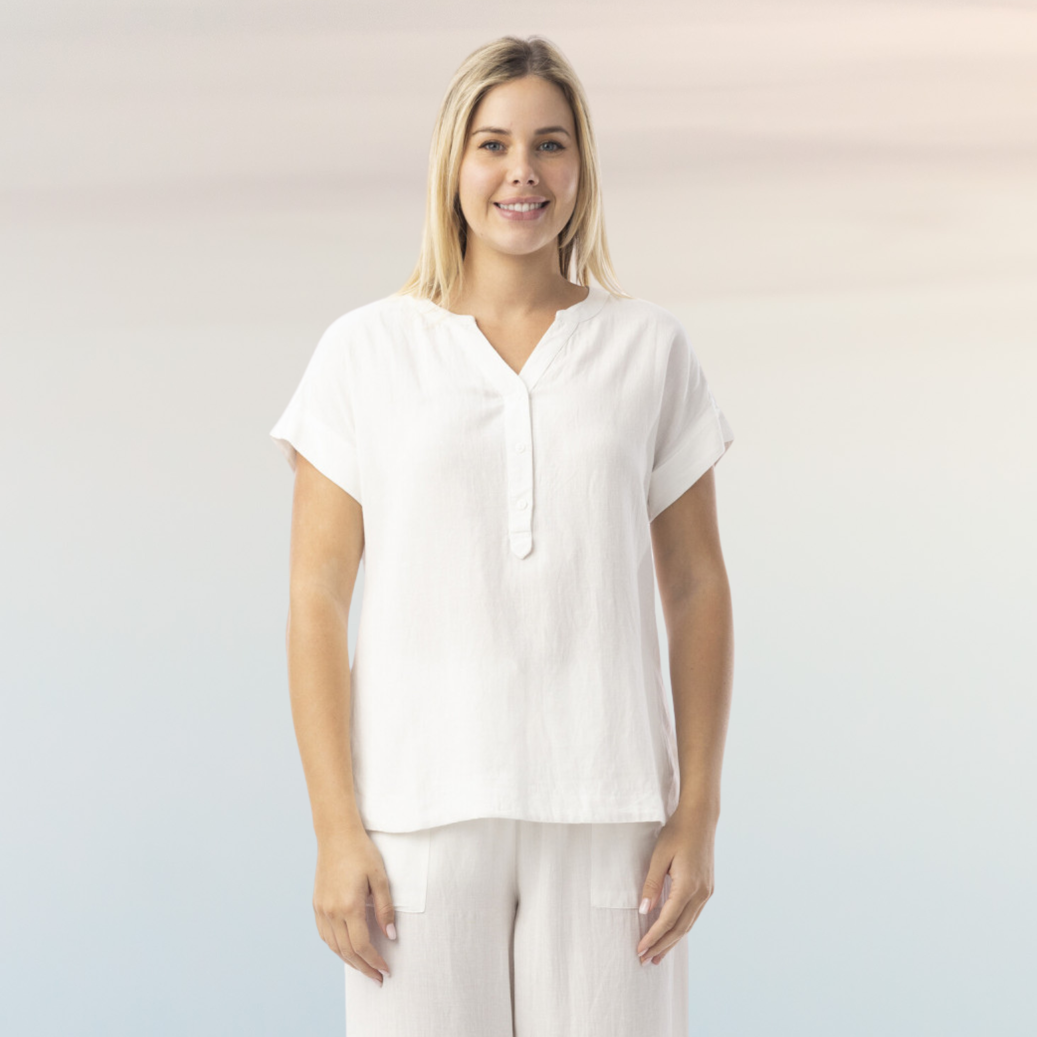 Linen Blend V-Neck Top