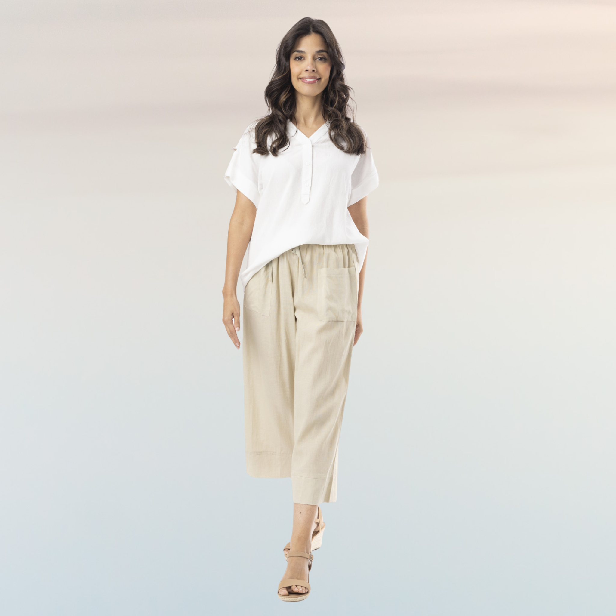 Linen Blend V-Neck Top