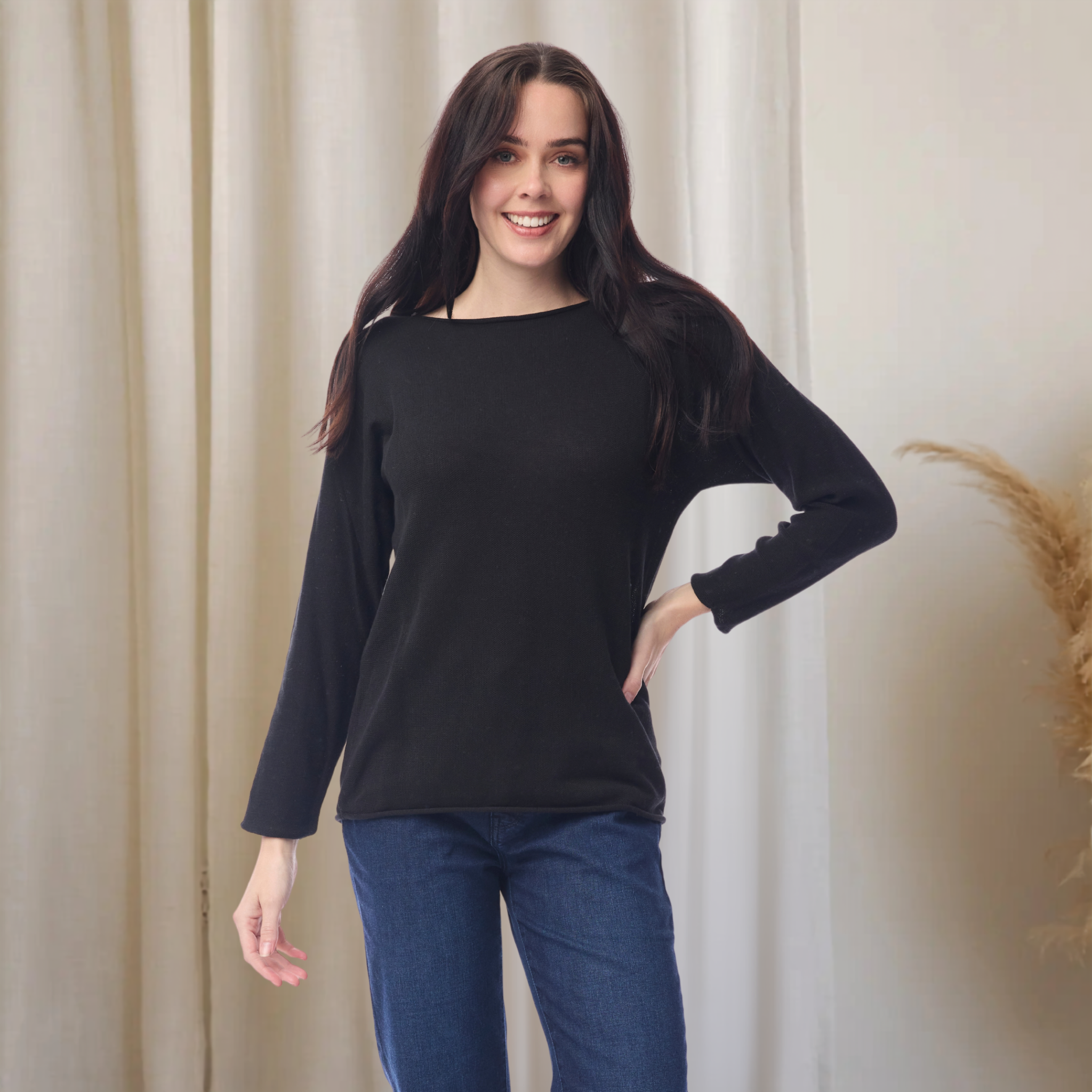 Organic Cotton Boat Neck Knit Top