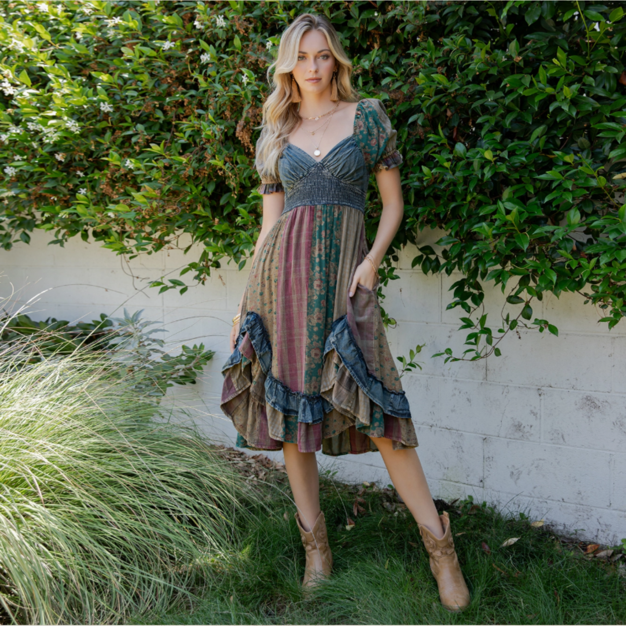 Ruffled Denim Asymmetrical Dress