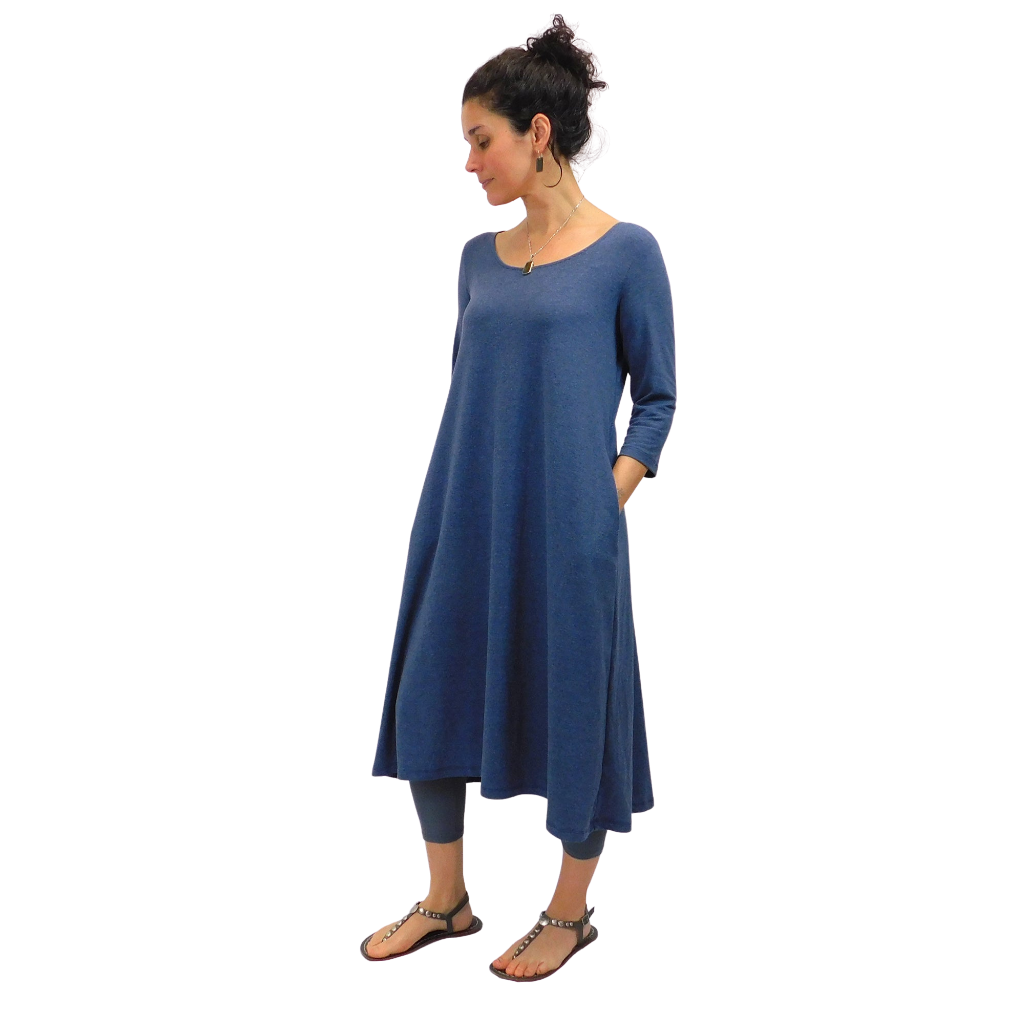 Bamboo 3/4 Sleeve Long Tunic Dress with Pockets